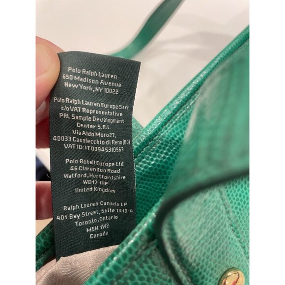 Ralph Lauren Embossed Leather Tote Bag Classic Green Shoulder Purse Handbag - Picture 14 of 14